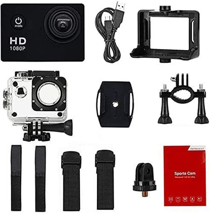 Action camera Full HD 1080p with WiFi, waterproof up to 30m for sports and underwater use.