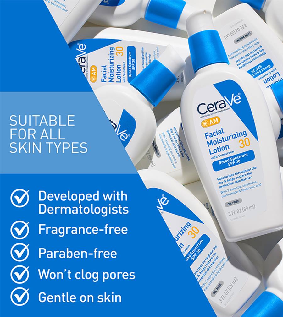 CeraVe AM Facial Moisturizing Lotion SPF 30 – Broad Spectrum Sunscreen.